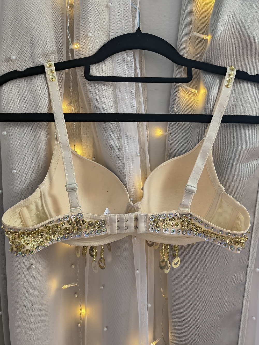 Forplay Gold Rhinestone Sequin Fringe Rave Bra Top Size 34B - Picture 4 of 4